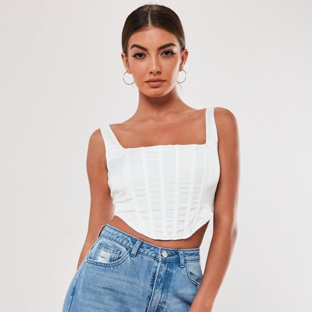 Missguided White Satin Crop Top Corset Bustier